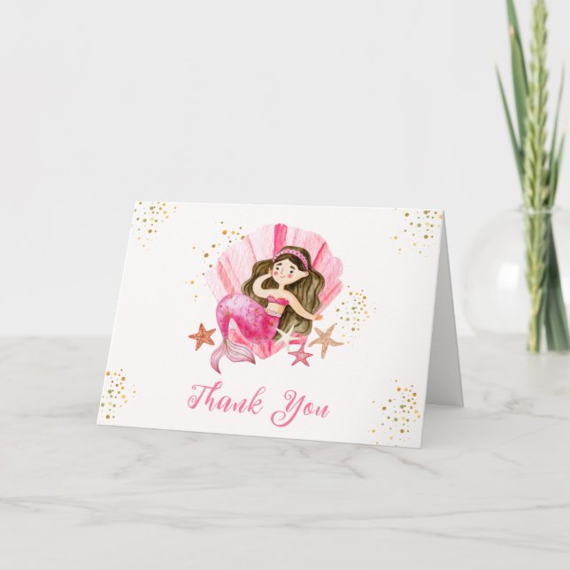 Tarjeta De Agradecimiento Elegante rosa Mermaid Ocean Starfish Baby Shower (Anverso)