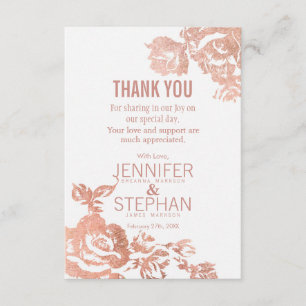 Tarjeta De Agradecimiento Elegante Rosa moderno con flores de oro gracias a 