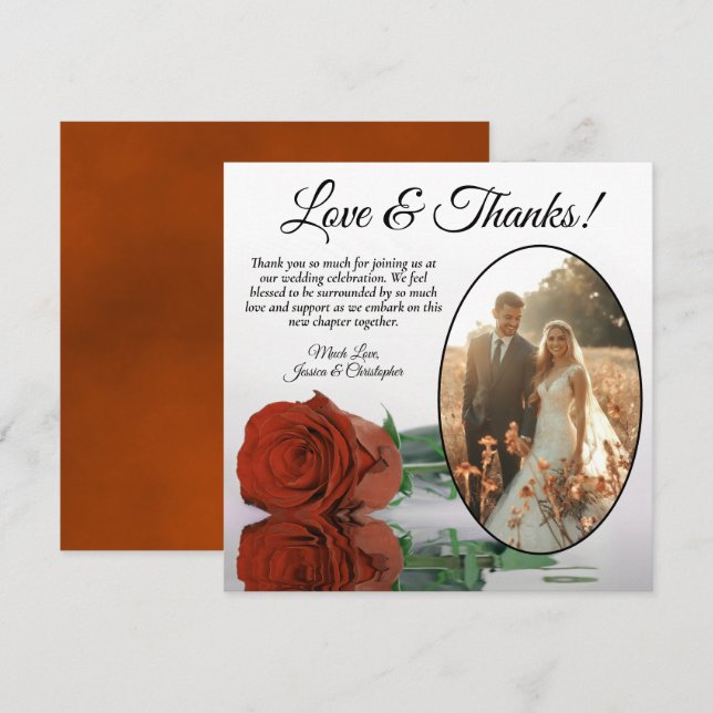 Tarjeta De Agradecimiento Elegante Rosa Naranja de óxido Boda fotográfico Ov (Anverso / Reverso)