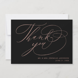 Tarjeta De Agradecimiento Elegante Rosa negro oro Boda de escritura moderna