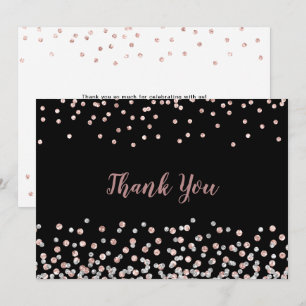 Tarjeta De Agradecimiento Elegante Rosa Plata Confetti de oro