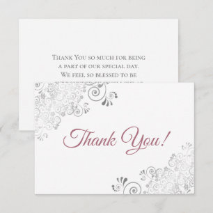 Tarjeta De Agradecimiento Elegante Rosa plateado sobre Boda blanco