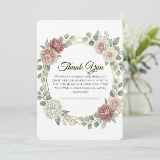 Tarjeta De Agradecimiento Elegante Rosa Polvoriento Floral Geométrico Acuare