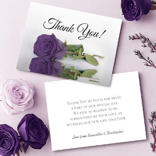 Tarjeta De Agradecimiento Elegante Rosa Púrpura Amatista Simple Boda
