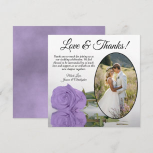 Tarjeta De Agradecimiento Elegante Rosa Púrpura Lavanda Ovalada Boda Foto