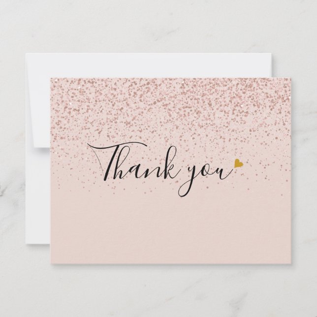 Tarjeta De Agradecimiento Elegante Rosa Purpurina Gold Script Gold Heart Pho (Anverso)