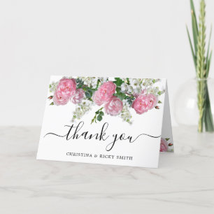 Tarjeta De Agradecimiento Elegante Rosa Rosa Bouquet Flores Boda Gracias