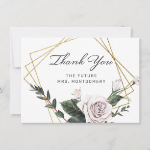 Tarjeta De Agradecimiento Elegante Rosa Rosa Dorado Frame Floral Bridal Duch