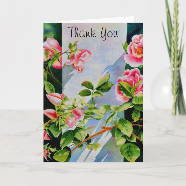 Tarjeta De Agradecimiento Elegante rosa rosas acuarela floral (Anverso)