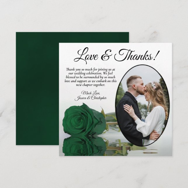 Tarjeta De Agradecimiento Elegante Rosa verde esmeralda Boda de fotografía d (Anverso / Reverso)