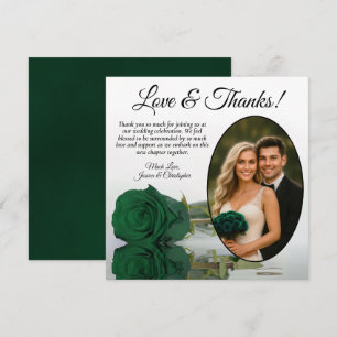 Tarjeta De Agradecimiento Elegante Rosa Verde Esmeralda Oval Foto Boda
