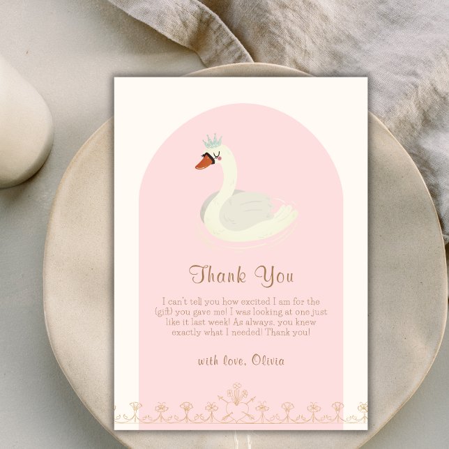 Tarjeta De Agradecimiento Elegante rosado Boho Arch Princess Swan Baby Showe (Pink Elegant Boho Arch Princess Swan Baby Shower Thank You Card)