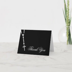 Tarjeta De Agradecimiento Elegante Rosario de Negro y Blanco Gracias