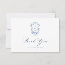 Tarjeta De Agradecimiento Elegante Rosas franceses azules Boda floral jardín