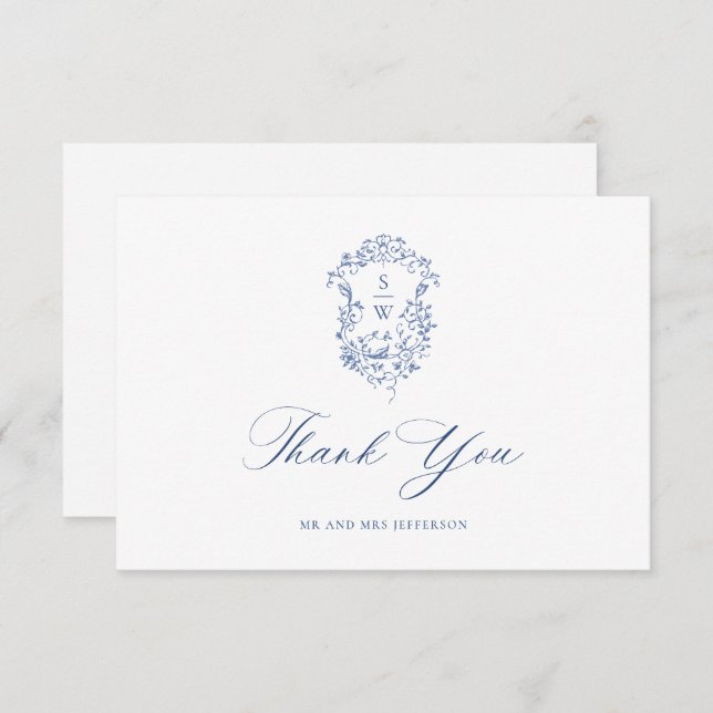 Tarjeta De Agradecimiento Elegante Rosas franceses azules Boda floral jardín (Anverso / Reverso)