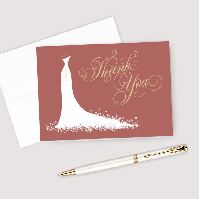 Tarjeta De Agradecimiento Elegante Rosewood Gold Boda Gown Bridal Shower (Subido por el creador)