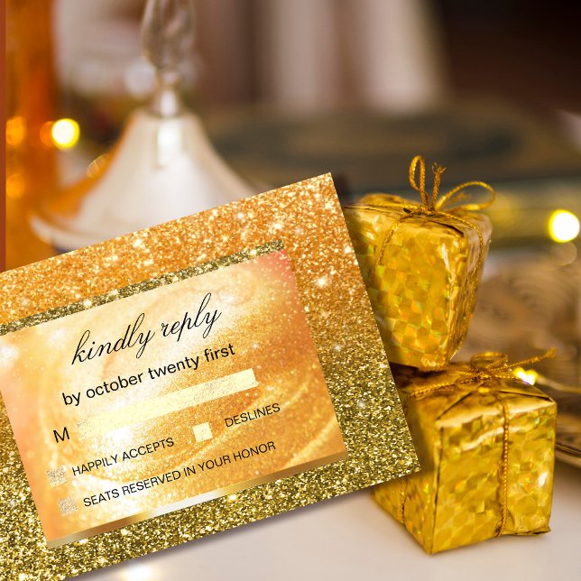 Tarjeta De Agradecimiento Elegante RSVP Gold | Purpurina y Perla (Elegant Gold RSVP | Glitter and Pearl Thank You Card #zazzlemade #holiday #christmasrsvp #glitter)