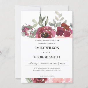 TARJETA DE AGRADECIMIENTO ELEGANTE RUBOR BURGUNDY ROSA FLORAL WEDDING INVITE