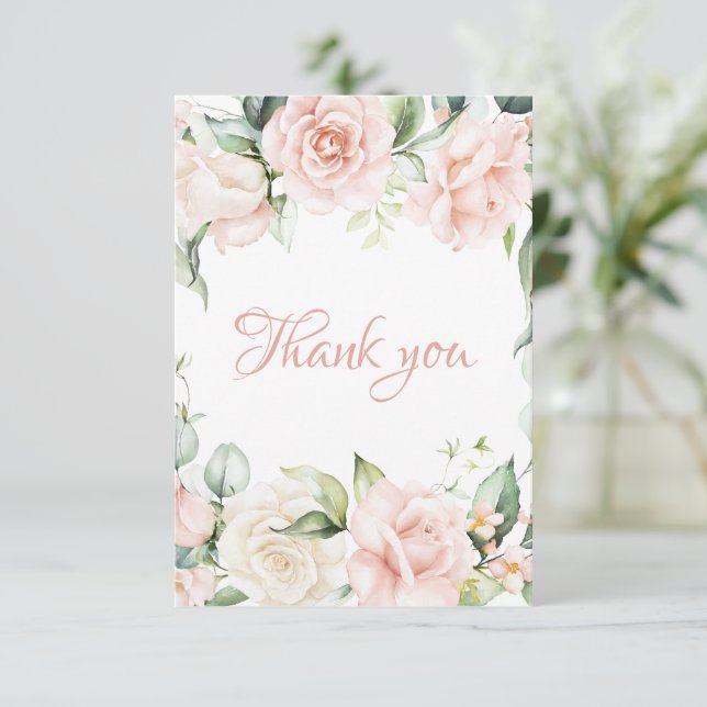 Tarjeta De Agradecimiento Elegante Rubor Floral Baby Shower rosa (Anverso de pie)