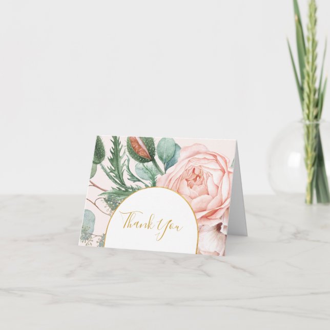 Tarjeta De Agradecimiento Elegante Rubor Floral Garden | Pastel (Anverso)