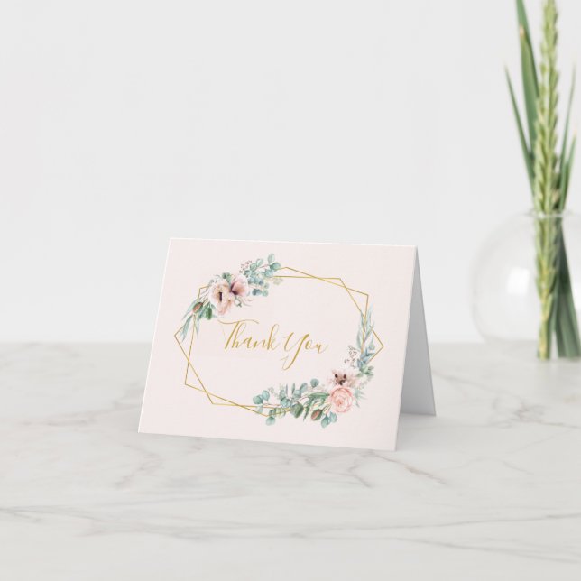 Tarjeta De Agradecimiento Elegante Rubor Floral | Pastel (Anverso)