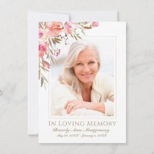 Tarjeta De Agradecimiento Elegante Rubor Floral Rosa Olive Font Funeral