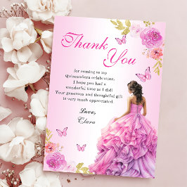 Tarjeta De Agradecimiento Elegante Rubor Floral Rosa Quinceañera Cumpleaños