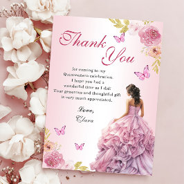 Tarjeta De Agradecimiento Elegante Rubor Floral Rosa Quinceañera Cumpleaños