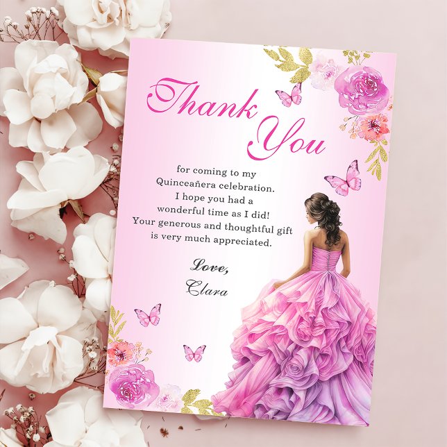 Tarjeta De Agradecimiento Elegante Rubor Floral Rosa Quinceañera Cumpleaños (Subido por el creador)