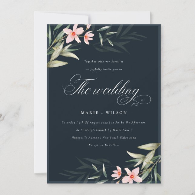 Tarjeta De Agradecimiento Elegante Rubor Greenery Floral Wedding Invitado (Anverso)