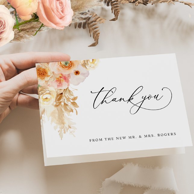 Tarjeta De Agradecimiento Elegante Rubor Peach y Boda floral Champagne (Subido por el creador)