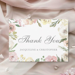 Tarjeta De Agradecimiento Elegante Rubor Pink Floral Border Spring Wedding