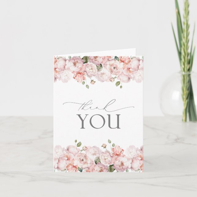 Tarjeta De Agradecimiento Elegante Rubor Pink Garden Flores De Agradecimient (Anverso)