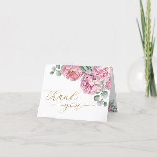 Tarjeta De Agradecimiento Elegante Rubor Pink Peony y Gold Greeneration Baby