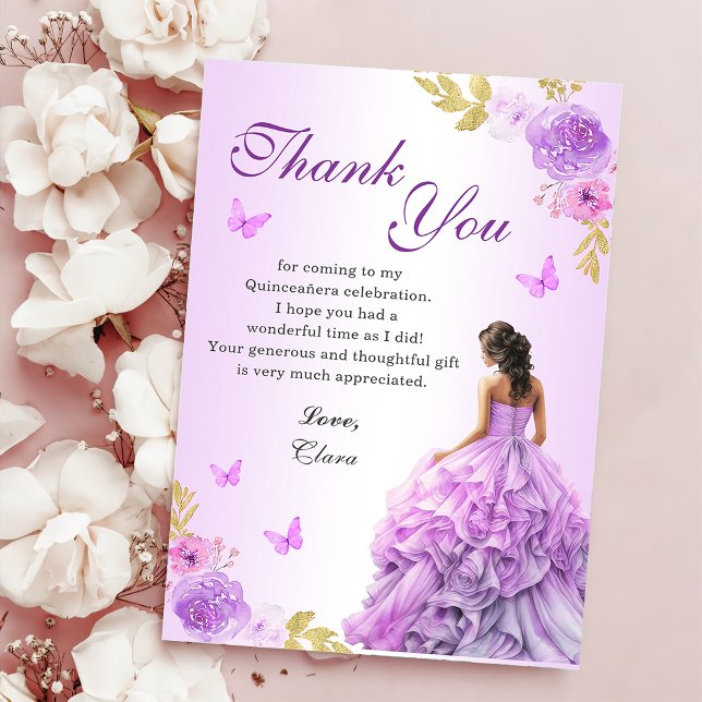 Tarjeta De Agradecimiento Elegante Rubor Purple Floral Quinceañera Cumpleaño (Subido por el creador)
