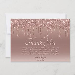 Tarjeta De Agradecimiento Elegante Rubor Purpurina Rosa Drip Cumpleaños Grac