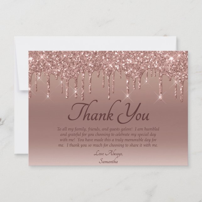 Tarjeta De Agradecimiento Elegante Rubor Purpurina Rosa Drip Cumpleaños Grac (Anverso)
