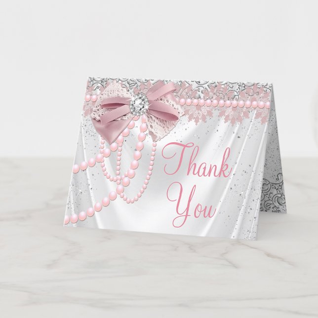 Tarjeta De Agradecimiento Elegante Rubor Rosa Diamond Pearl Baby Shower (Add your own message or leave blank for your handwritten message when they arrive.)