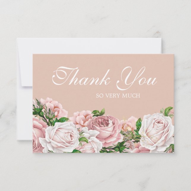 Tarjeta De Agradecimiento Elegante Rubor Vieja Rosa Rosa Rosa Rosa Rosa (Anverso)