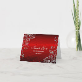 Tarjeta De Agradecimiento Elegante Ruby Red Silver Swirls Boda Gracias