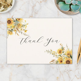 Tarjeta De Agradecimiento Elegante Rústico Acuarela Floral de girasol Plano