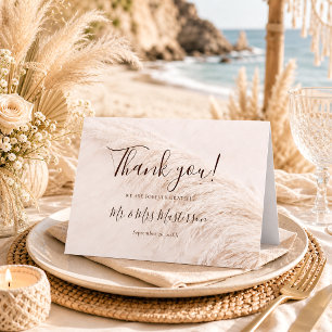 Tarjeta De Agradecimiento Elegante Rústico Boho Boda con Hierba de Pampas