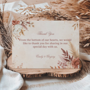 Tarjeta De Agradecimiento Elegante Rústico Botánico Rosado
