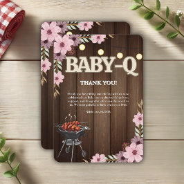 Tarjeta De Agradecimiento Elegante Rústico Floral Baby-Q Grill Baby Shower