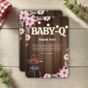 Tarjeta De Agradecimiento Elegante Rústico Floral Baby-Q Grill Baby Shower