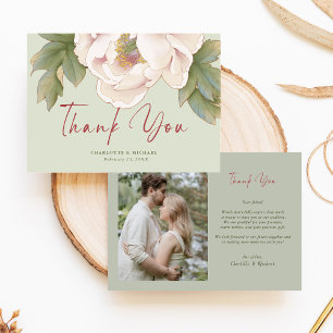 Tarjeta De Agradecimiento Elegante sabio y Boda de fotos de las flores de lo