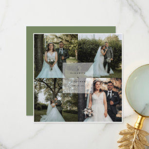 Tarjeta De Agradecimiento Elegante Sage Green 4 Collage de fotos Boda