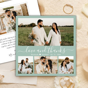 Tarjeta De Agradecimiento Elegante Sage Green 4 Collage de fotos Script Boda