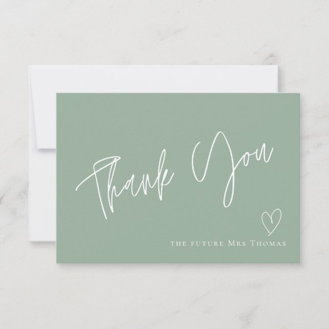 Tarjeta De Agradecimiento Elegante Sage Green Bridal Shower (Anverso)