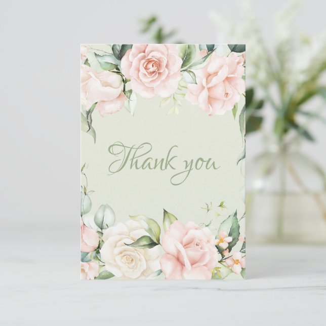 Tarjeta De Agradecimiento Elegante Sage Green Rubor Floral Baby Shower (Anverso de pie)